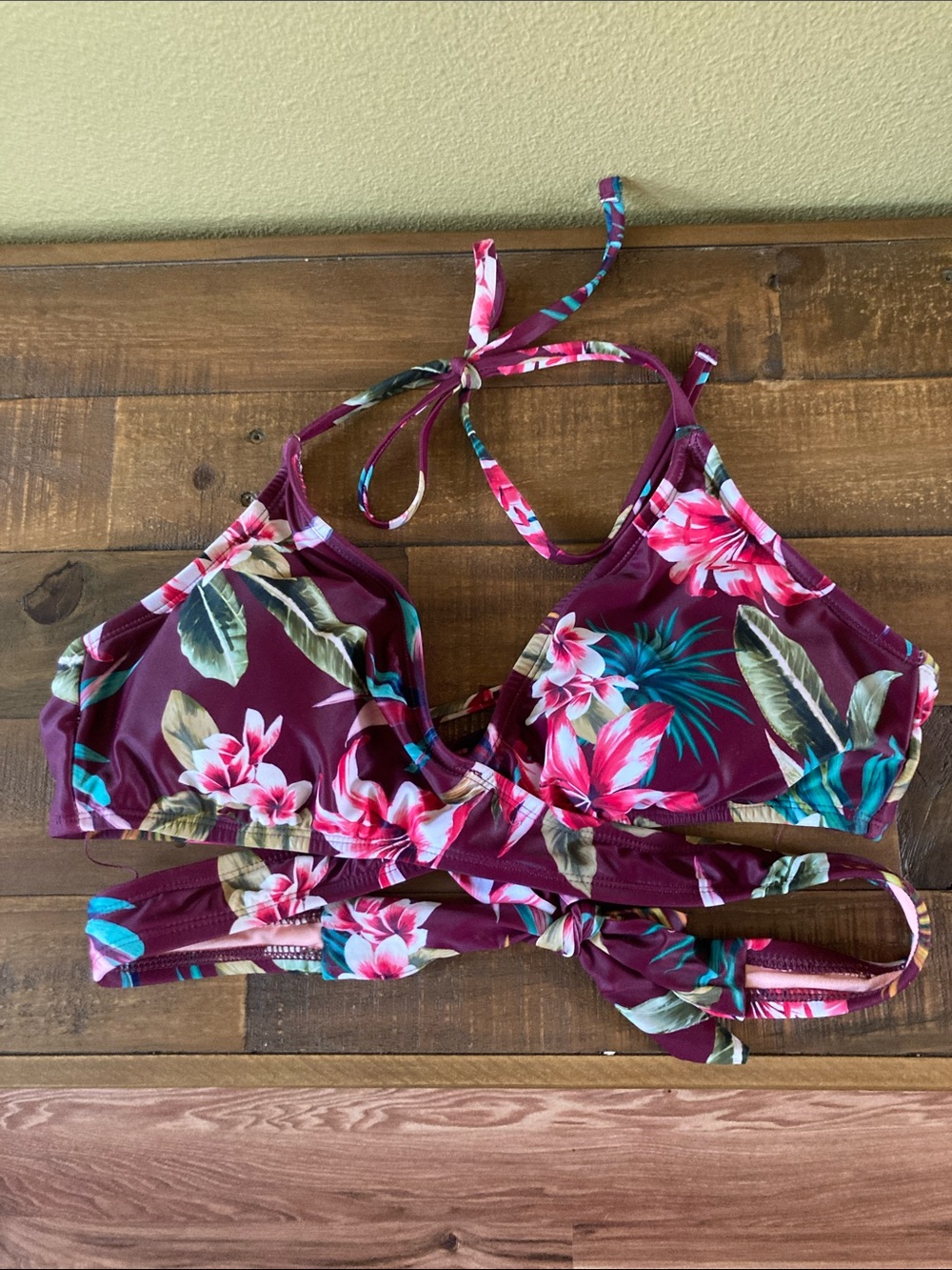 Shade & Shore Burgundy Floral Halter Bodysuit Top